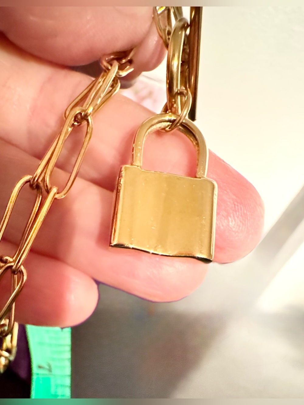 New ADORNIA 14K Gold Over Stainless Steel Paperclip Padlock Necklace 18" - Picture 2 of 5